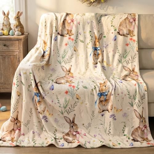 Easter Bunny Throw Blanket: Ultra Soft Flannel Plush Sketchy Spring Rustic
