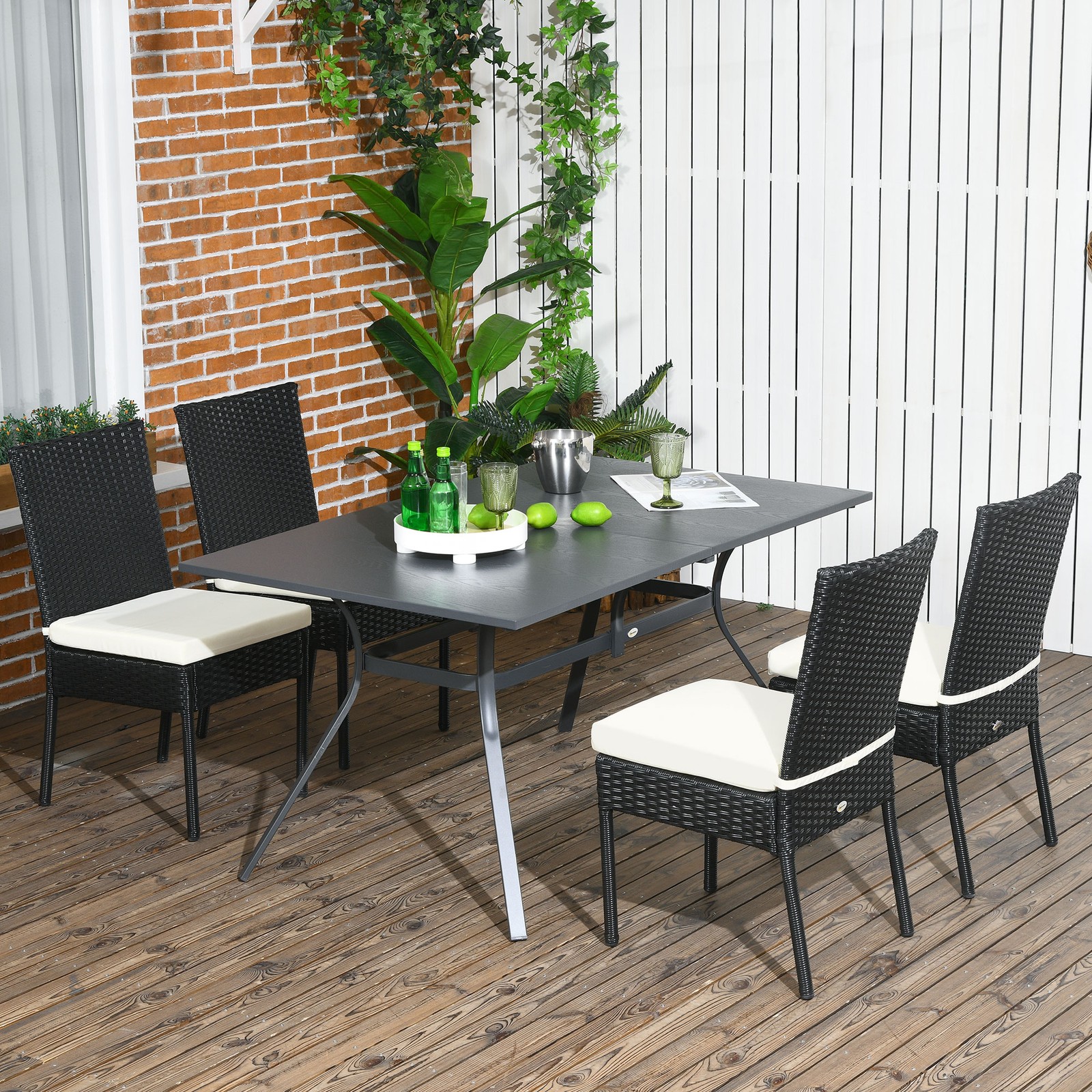 Outsunny Outdoor Dining Chairs w/ Cushion, Patio Wicker Dining Chair, Black