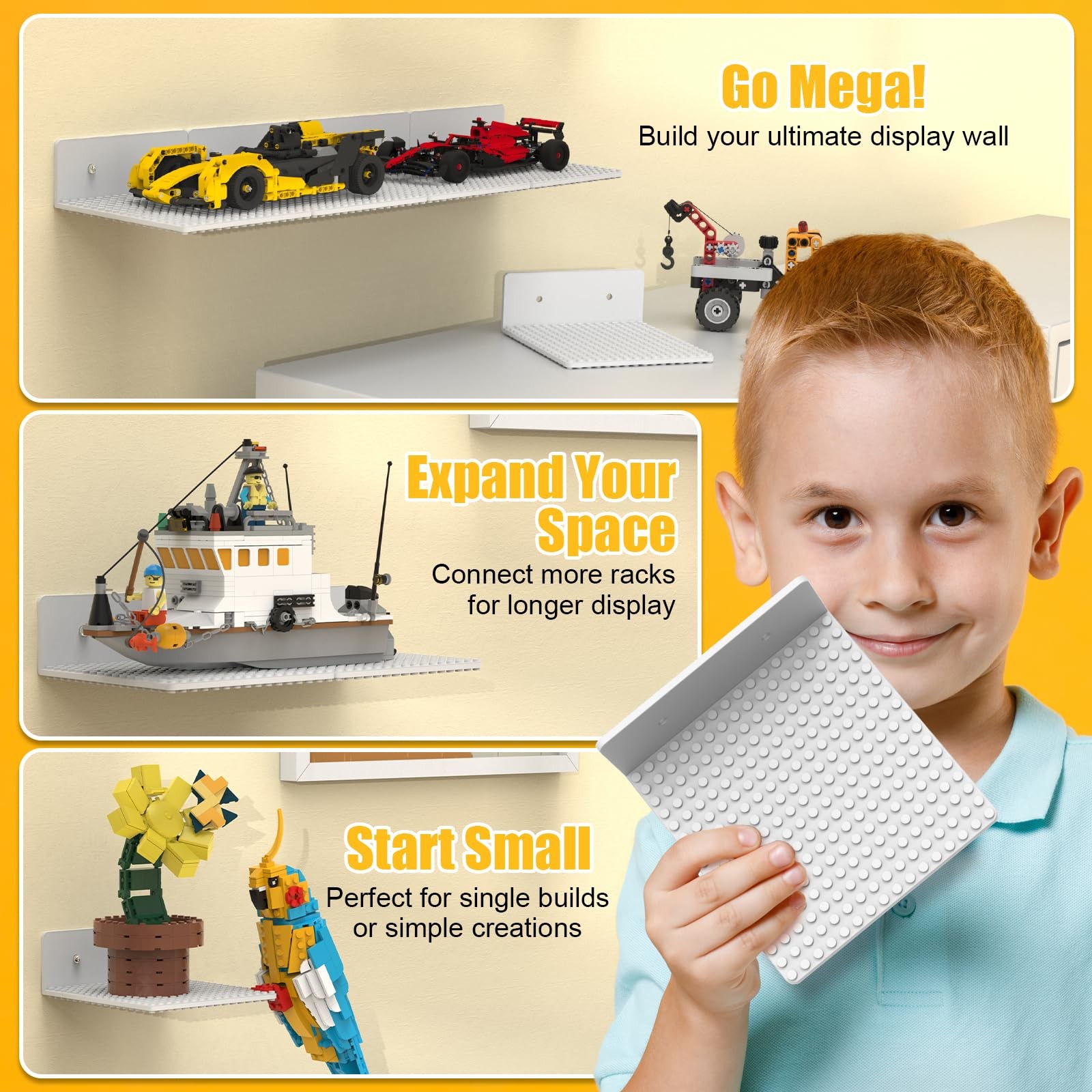 12-Pack Floating Shelves for Wall with Lego Building Bricks, 5×5.5inch Dual‑S…