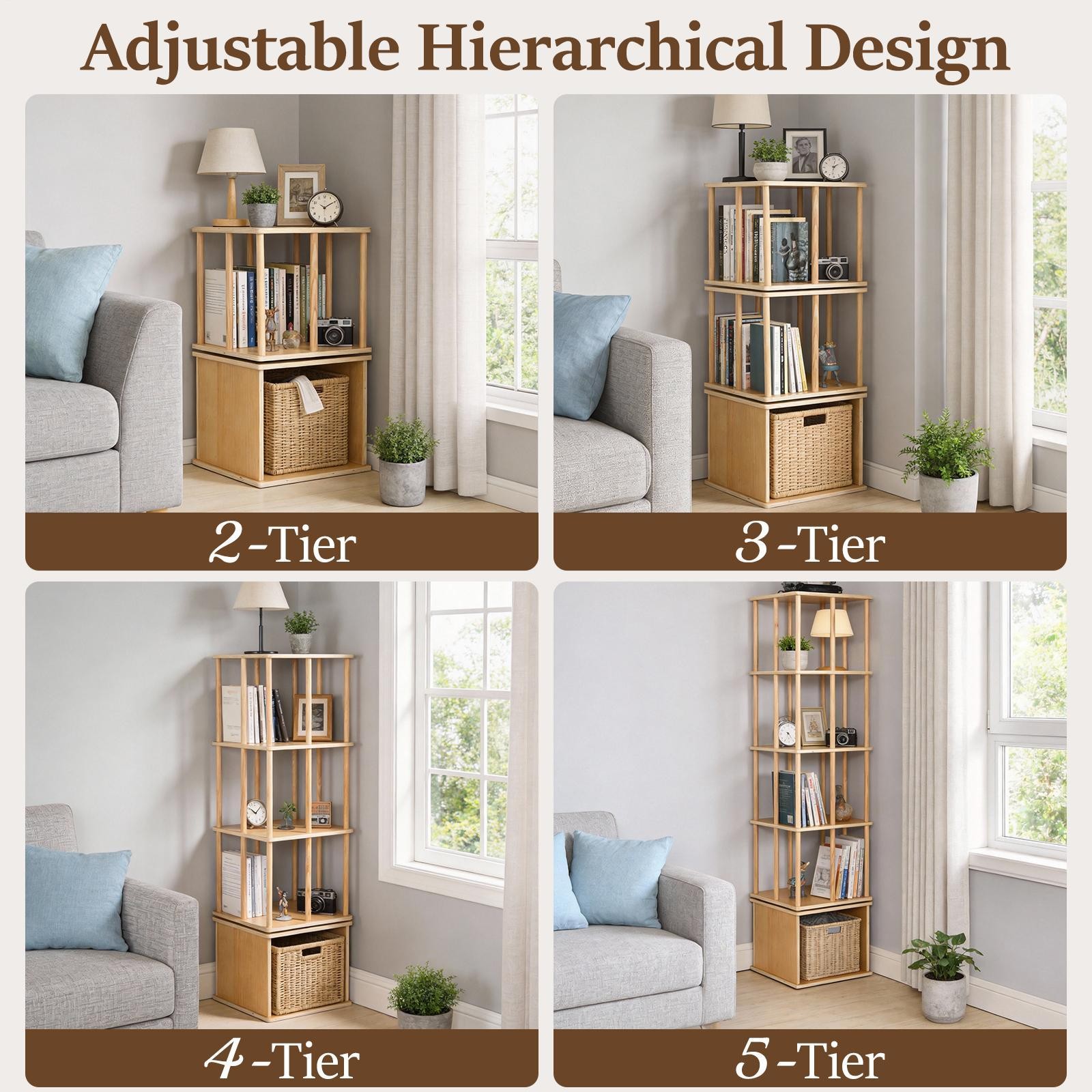 6 Tiers Corner Spinning Bookcase Organizer 360° Rotating Bookshelf Tower