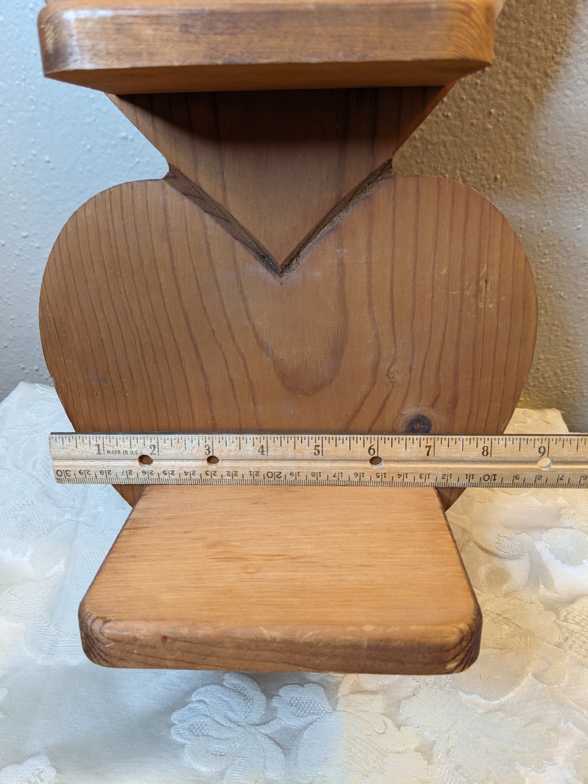 Triple Heart Vertical Shelf with Peg Wood Country Cottage Core 1980s