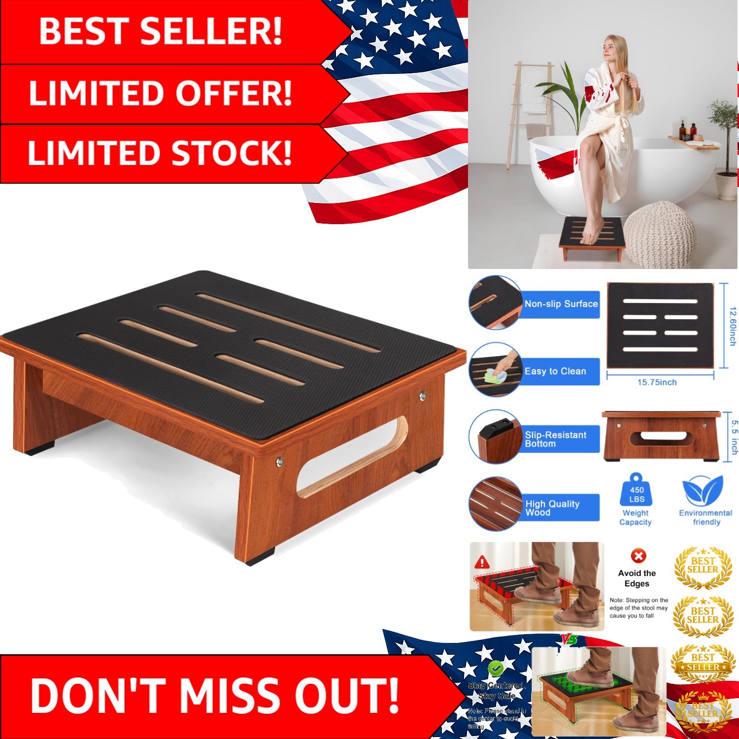 Stylish Wooden Step Stool for Home Decor – Safe & Durable Solution for All Ages