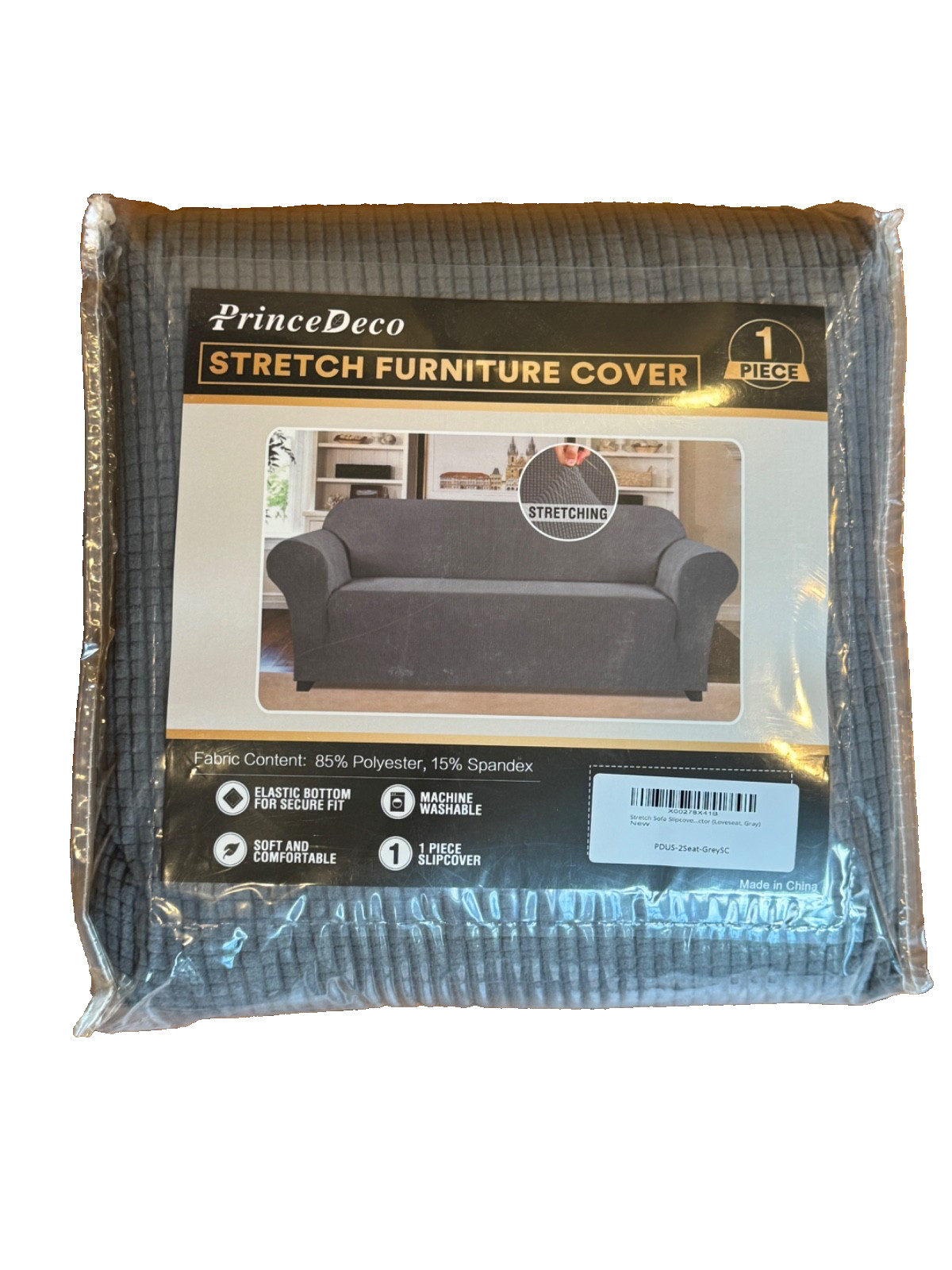 Stretch Slip Cover Furniture Cover Loveseat Gray Poly Spandex PrinceDeco NEW