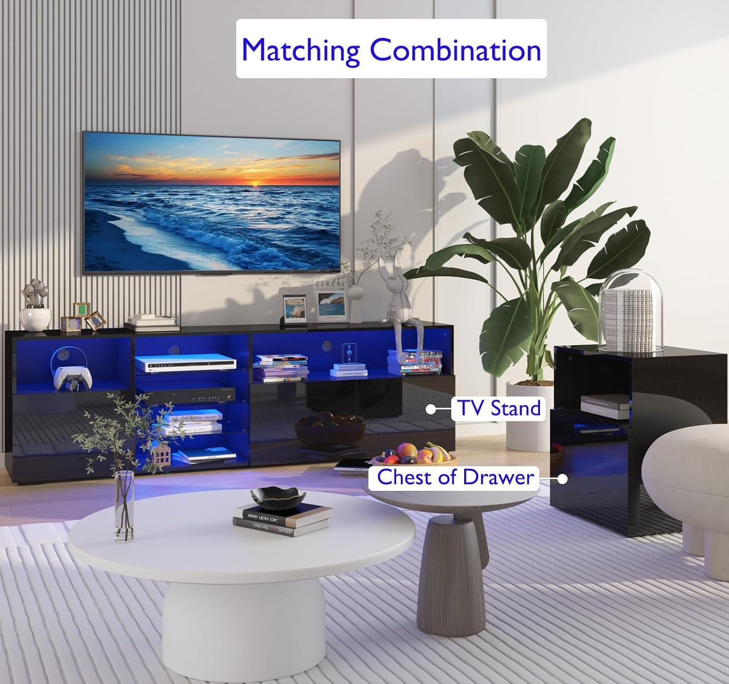 79IN LED TV Stand for 75/80/85inch TV,High Glossy Modern TV Stand for Living