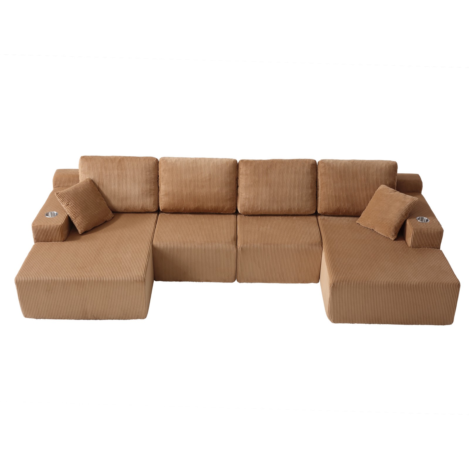 130″ U-Shaped Modular Sectional Sofa with Chaise, Corduroy, Brown