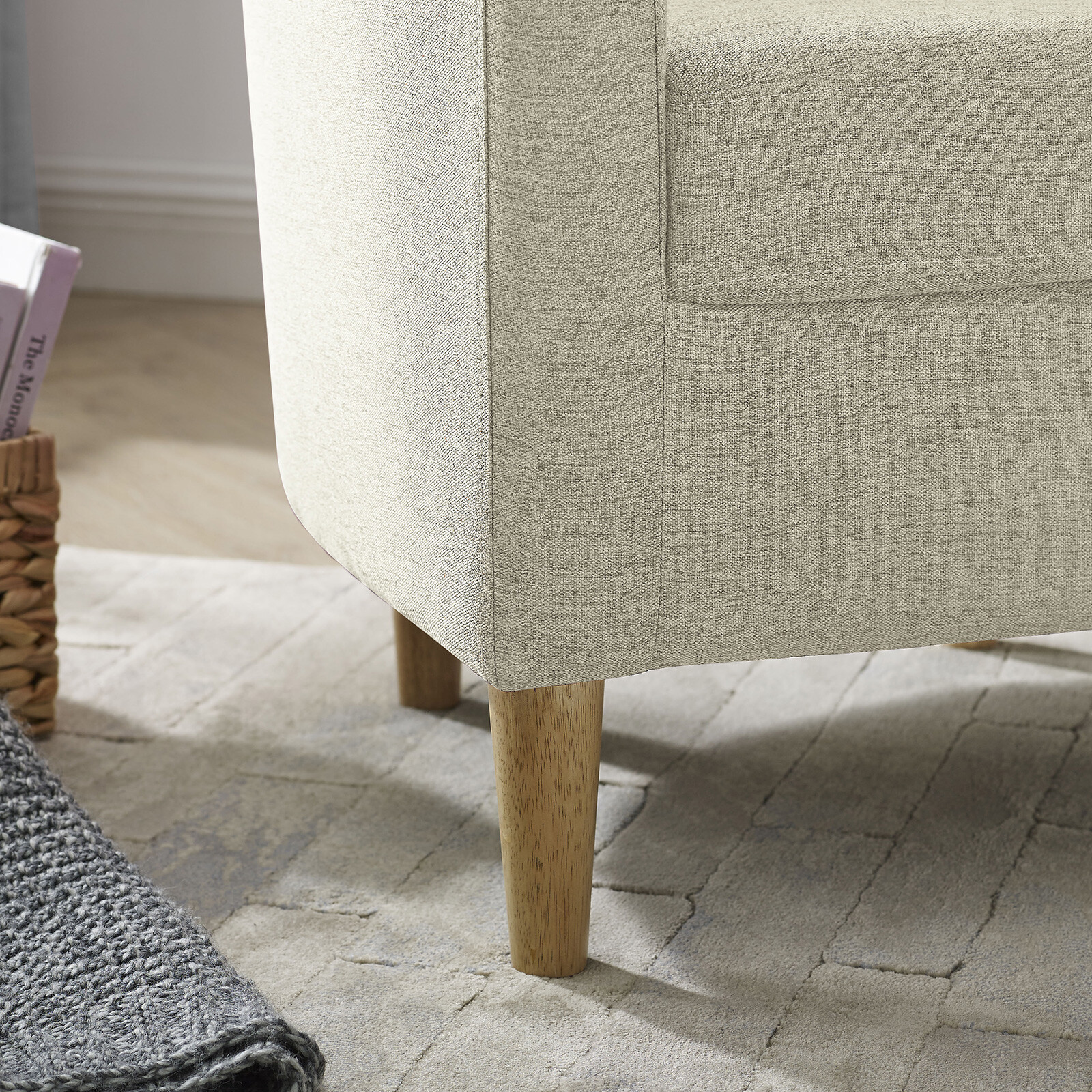 Living Room Linen Fabric Accent Arm Chair Upholstered Single Sofa With Ottoman
