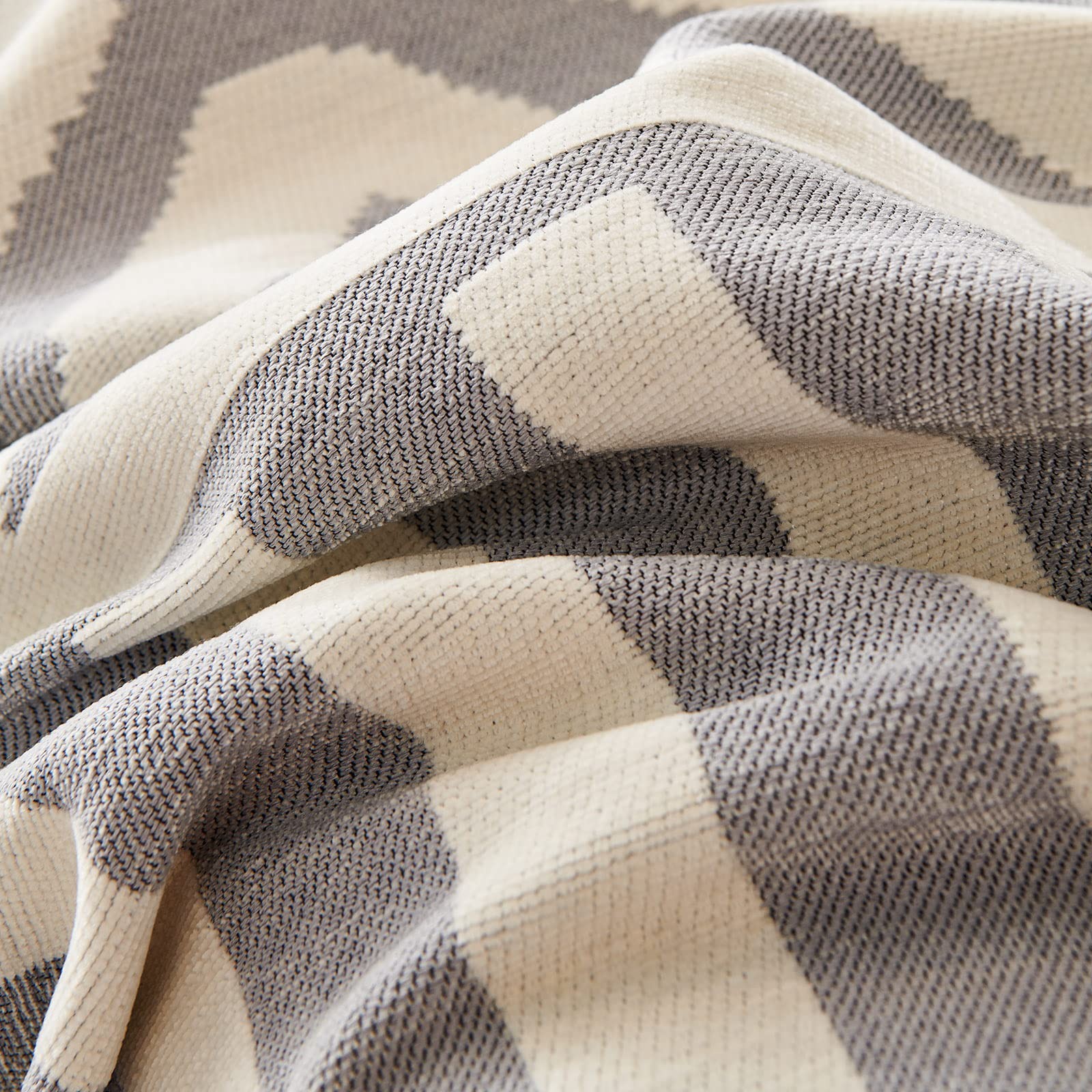 Boho White Gray Plaid Triangle Jacquard Sofa Slipcover Protector 71×150 Oversize