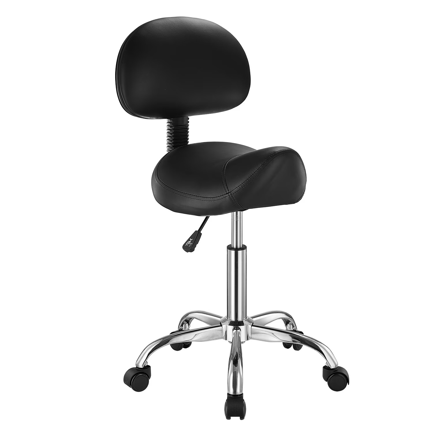 Swivel Saddle Stool, Upholstered in PU Leather, Rolling Stool with Supportive Ba