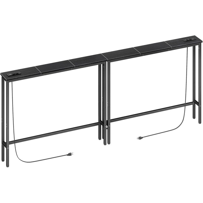 Sofa Table W/ Built-in Outlets USB Ports Space Saver Solid Wood Metal Frame