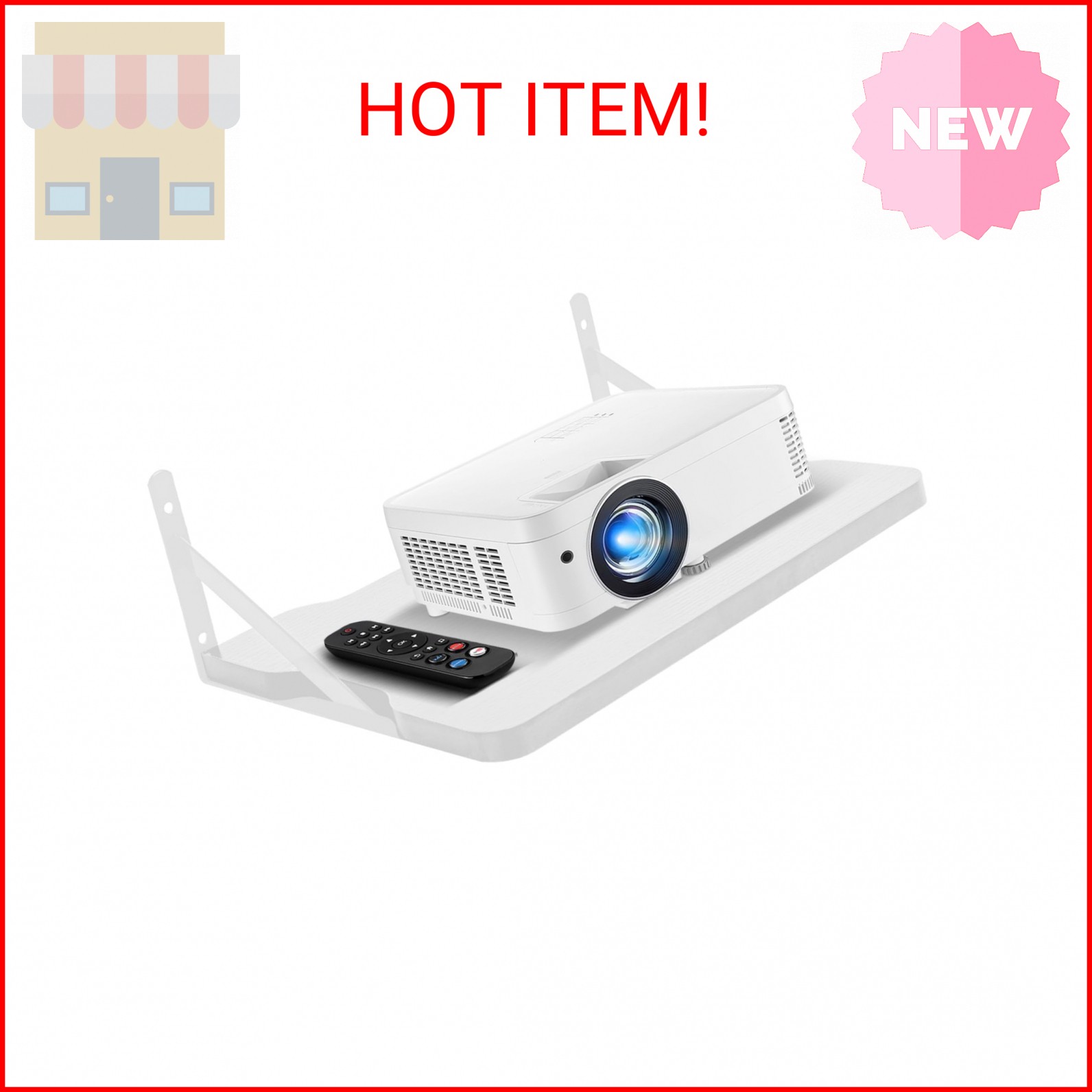 White Small Mini Projector Shelf/Projector Wall Mount Floating Shelf/Router Shel
