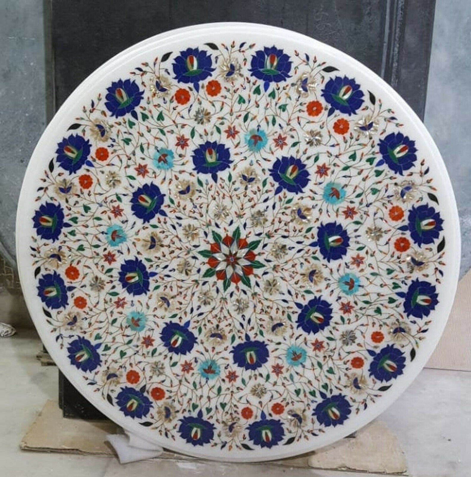 2′ white Marble Table Top coffee dining inlay Malachite decor round mosaic k3