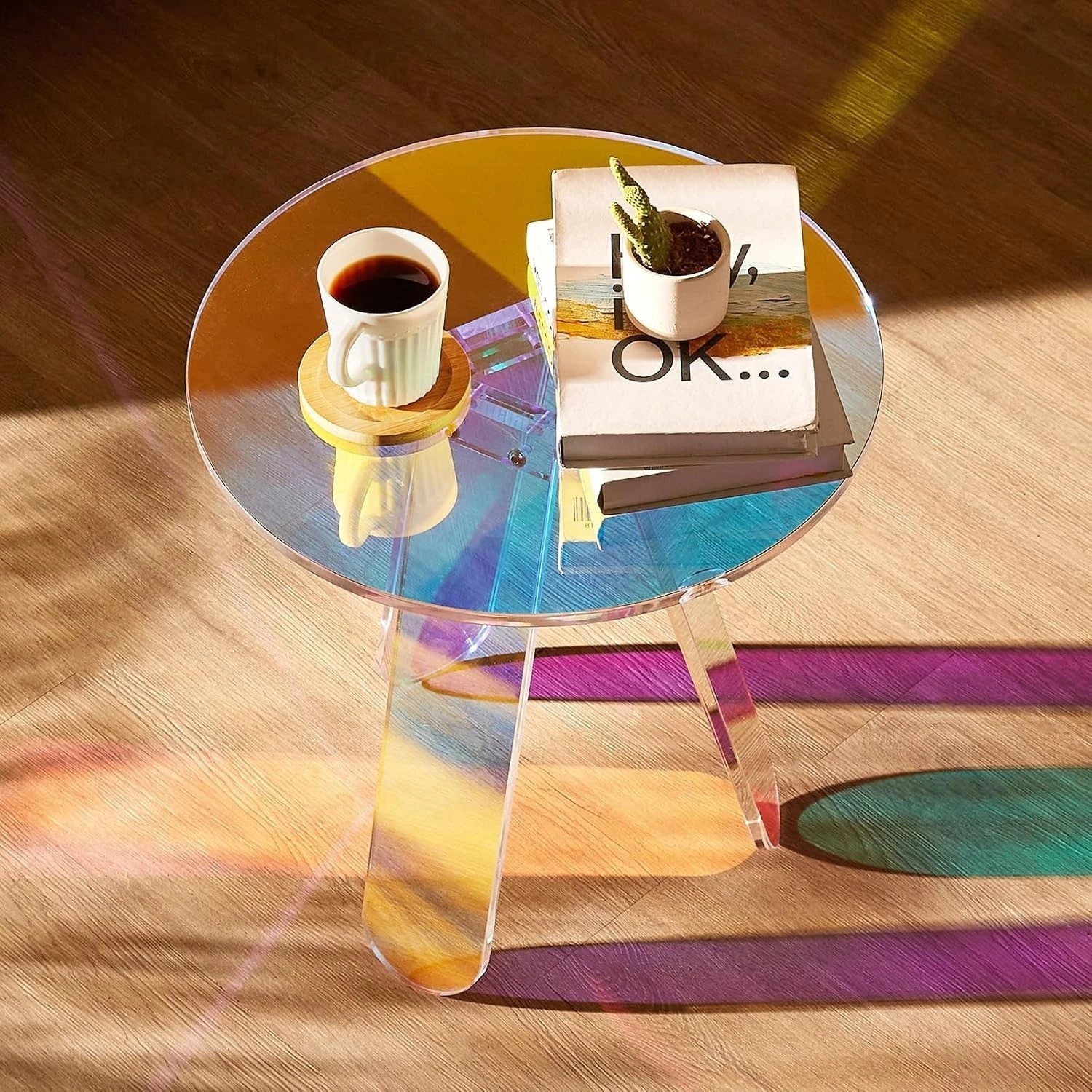 Round Iridescent Side Table, Acrylic End Table, Clear Rainbow Acrylic Coffee …
