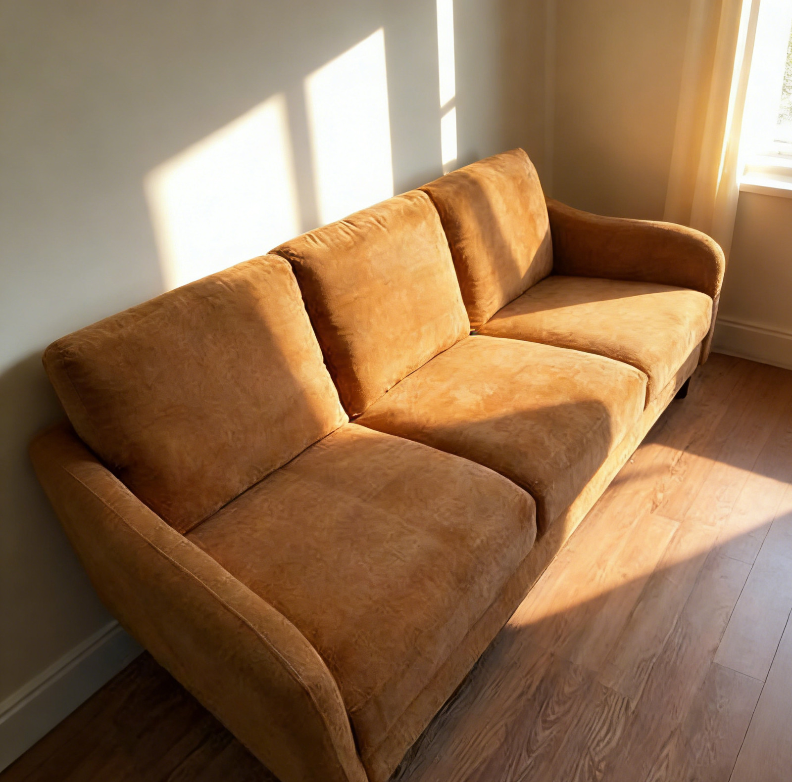 NEW 74″ Orange Sofa 3-Seater, Modern Swoop Arm Contemporary Indoor Couch