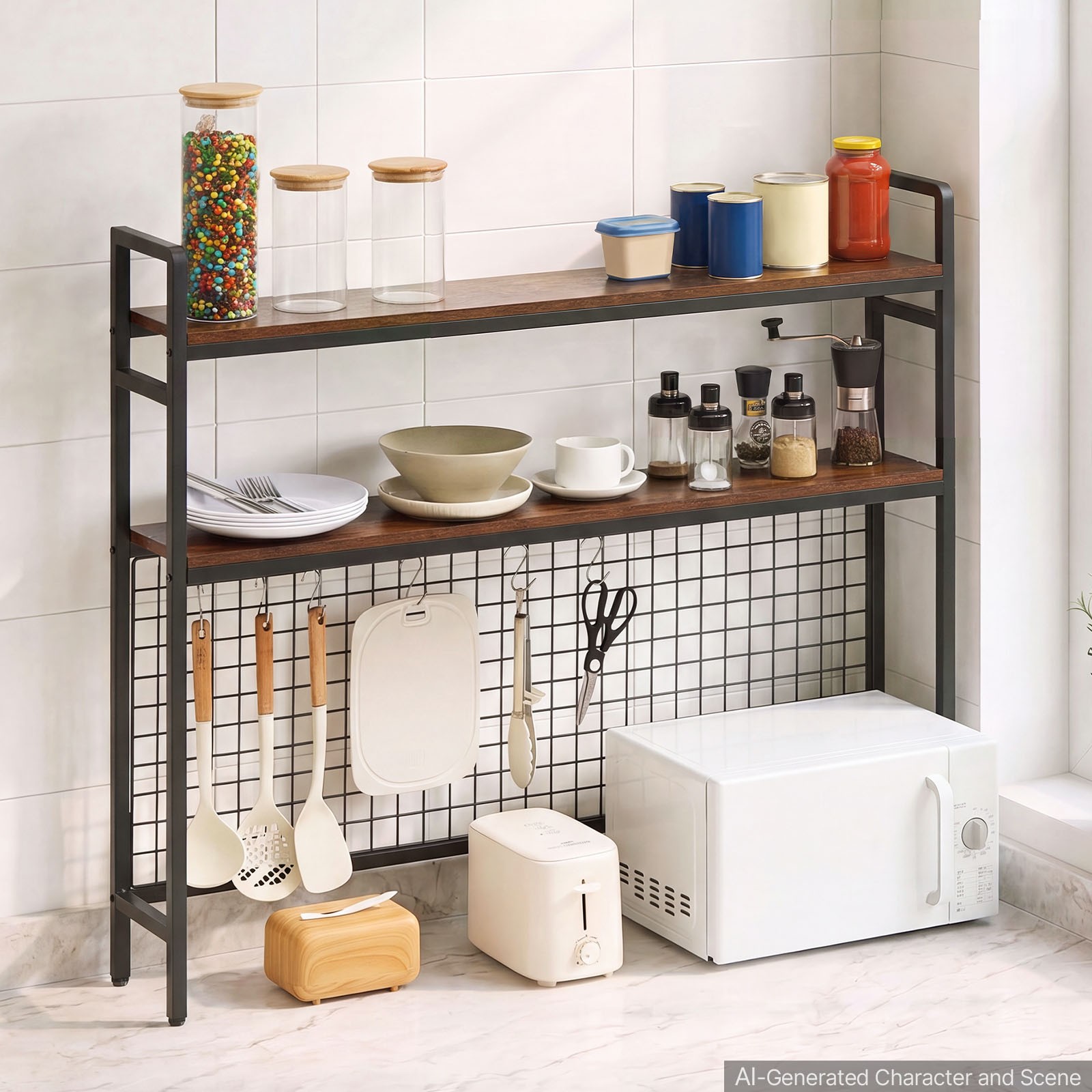 Uimoso 3-Tier Desktop Bookshelf with Grid for Countertop Storage, Black