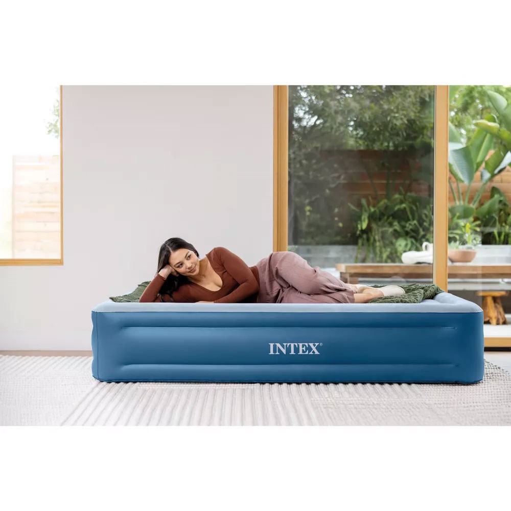 Intex Mid Rise Hexbeam 14″ Electric Pump Queen Air Mattress – Dark