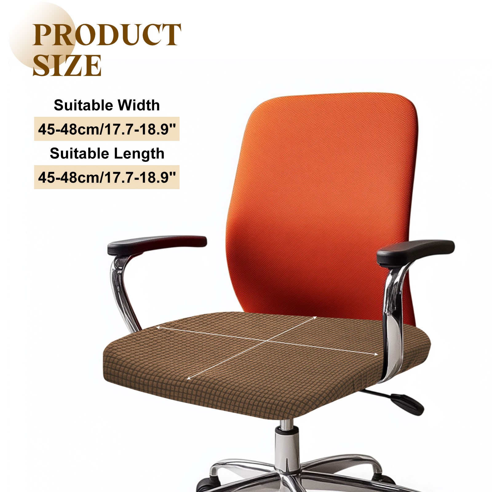 Office Chair Cover Grid Computer Chair Seat Cover L(45-48cm) Khaki