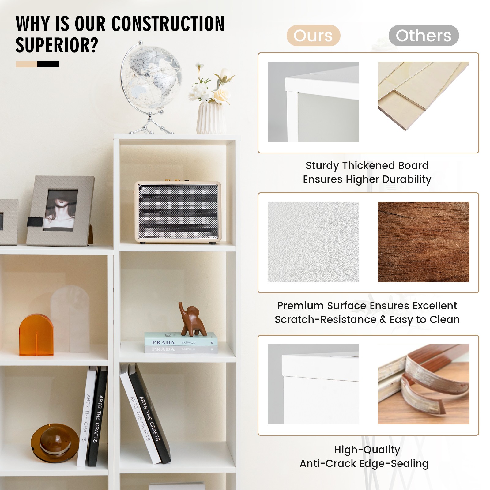Topbuy 56�� Tall Bookcase, 4-Cube Bookshelf with 4 Anti-Tipping Kits Compact