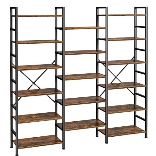 NEW Triple Bookshelf 17 Open Display Shelves Adjustable 6 Tier Wide Bookcase
