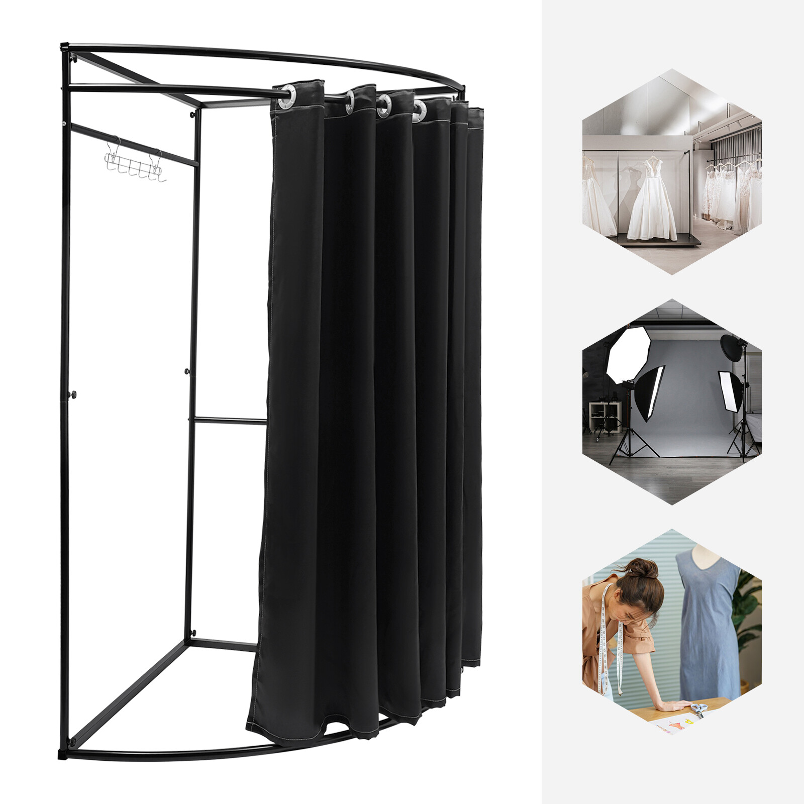 Clothing Store Black Fitting Room 39.37*39.37*78.74in Freestanding Fitting Room