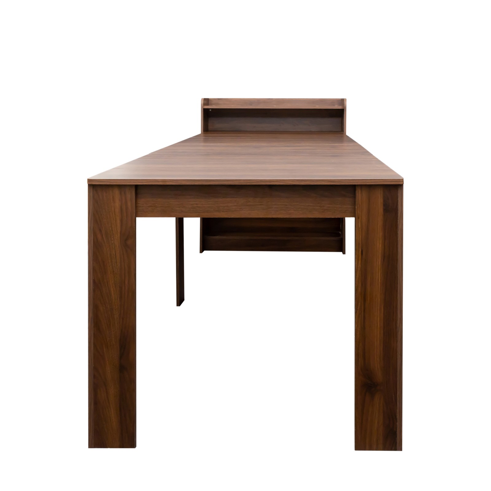 Modern Extendable Dining Table with Storage Shelf – 95.4 in Walnut Finish