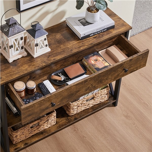 Industrial Console Table Hallway Table with Drawer and Storage for Living Room