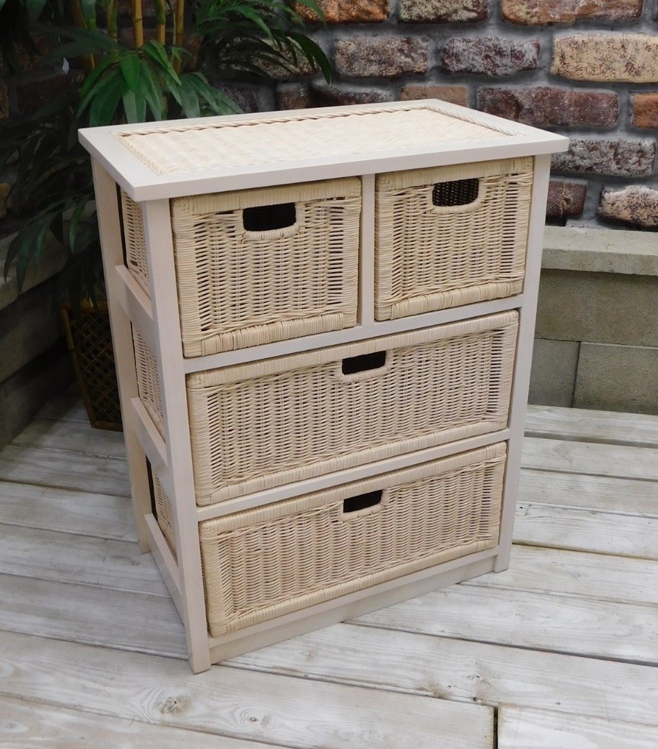 Brand New Handwoven Wicker & Wood Deluxe Four Drawer Chest