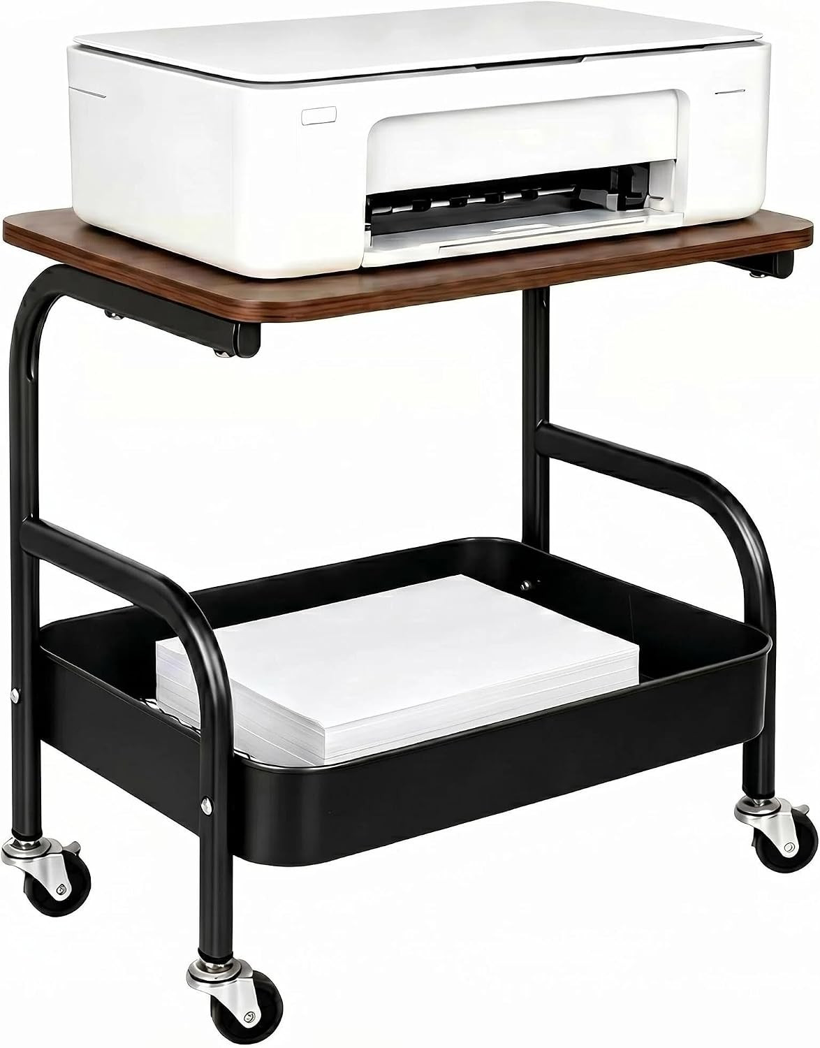 Rolling Printer Stand with Wheels 2 Tier under Desk Printer Table with Storage,