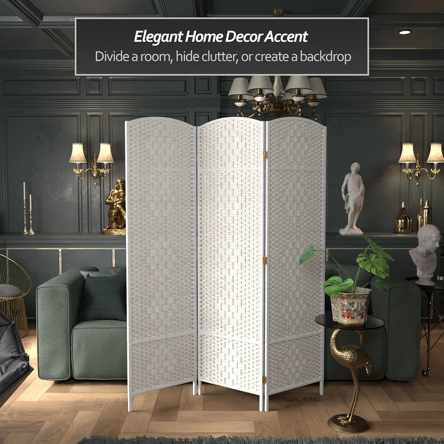 6 Ft. Tall Diamond Weave Fiber White-3 Panel Room Divider