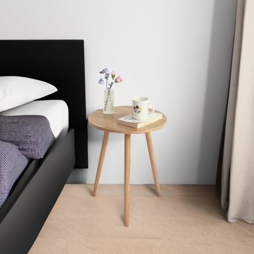 Round Side Table 15.7 Inch MDF Solid Wood Accent Nightstand for Living Room
