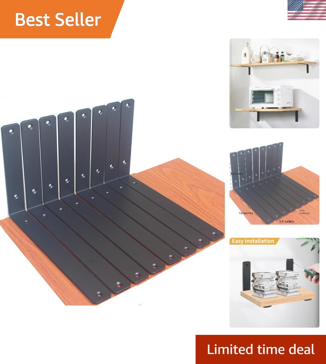 Heavy Duty 8 Pack 12″ x 8″ Iron Shelf Brackets – Maximize Your Space Stylishly