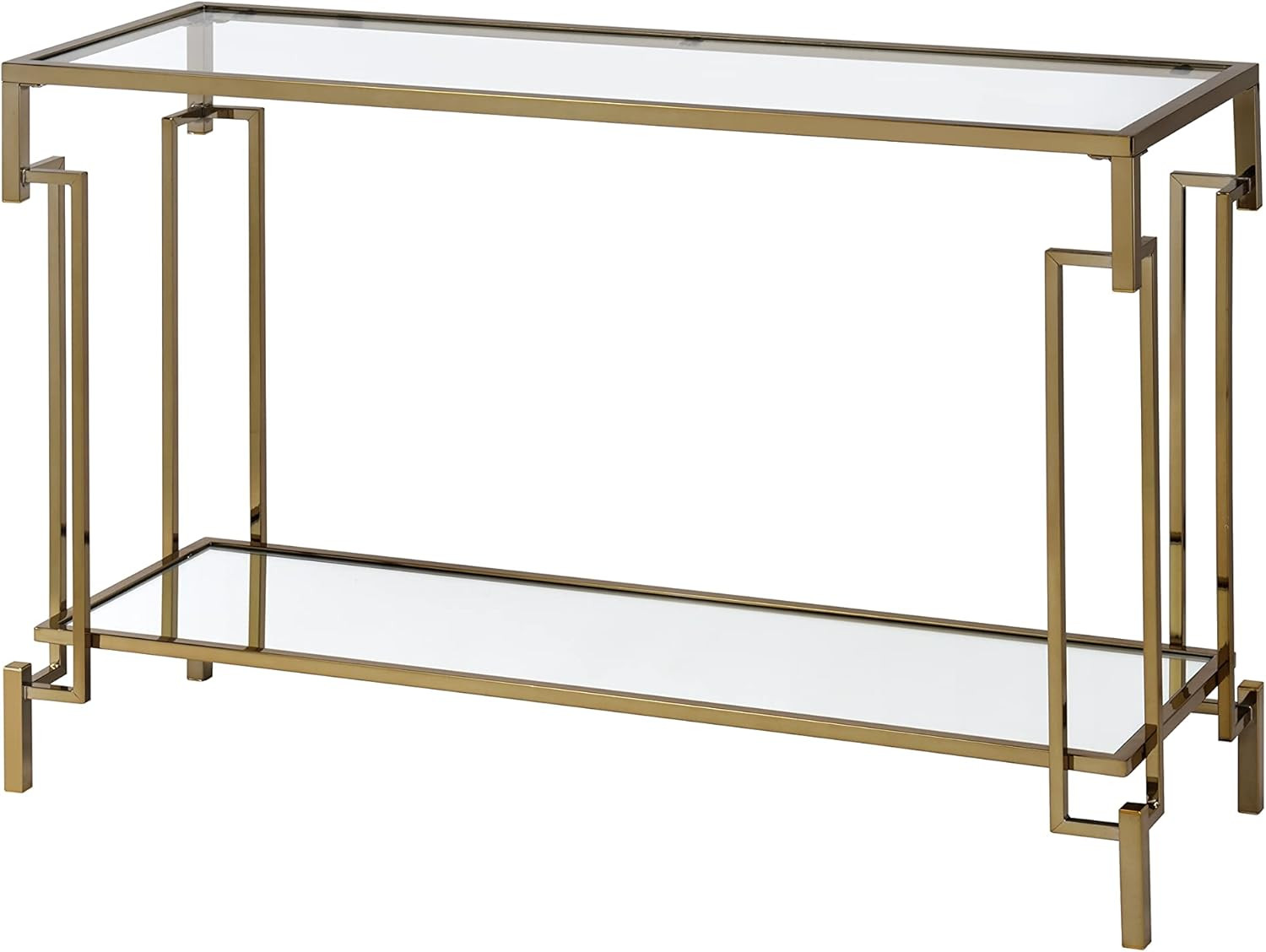Cline Glam 44″ Tempered Glass Sofa Table – Champagne Gold for Living Room Decor
