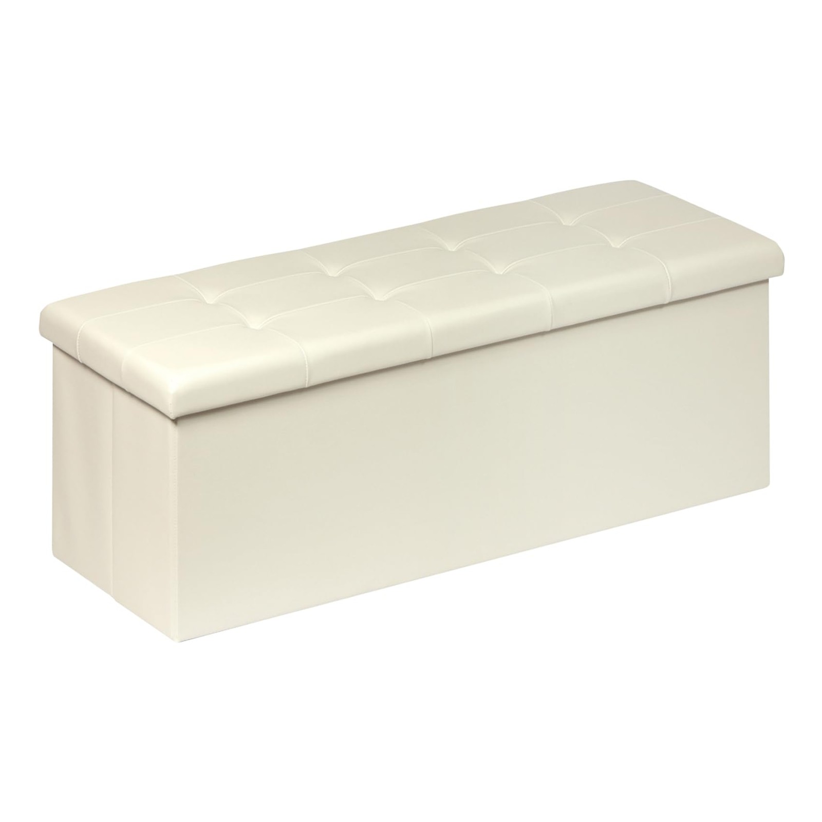 Folding Storage Ottoman Bench with Tray, 43.3inches Faux Leather Long Storage…