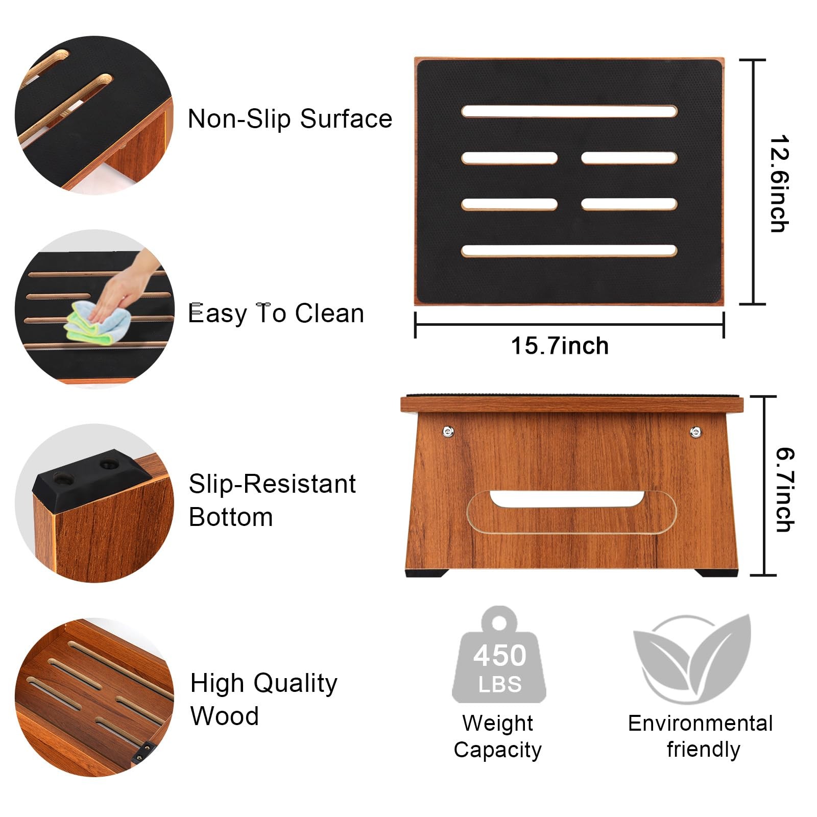 Wooden Step Stool with Non-Slip Rubber Feet Step, Heavy Duty Platform Steppin…