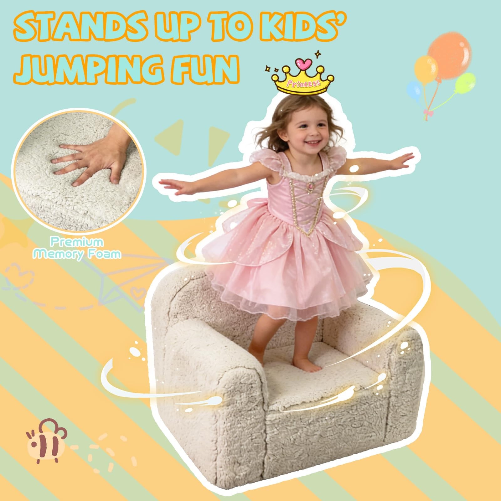 Pterying Toddler Kids Chair Comfy For 1-3 Years Old Toddler Couch Washable Soft