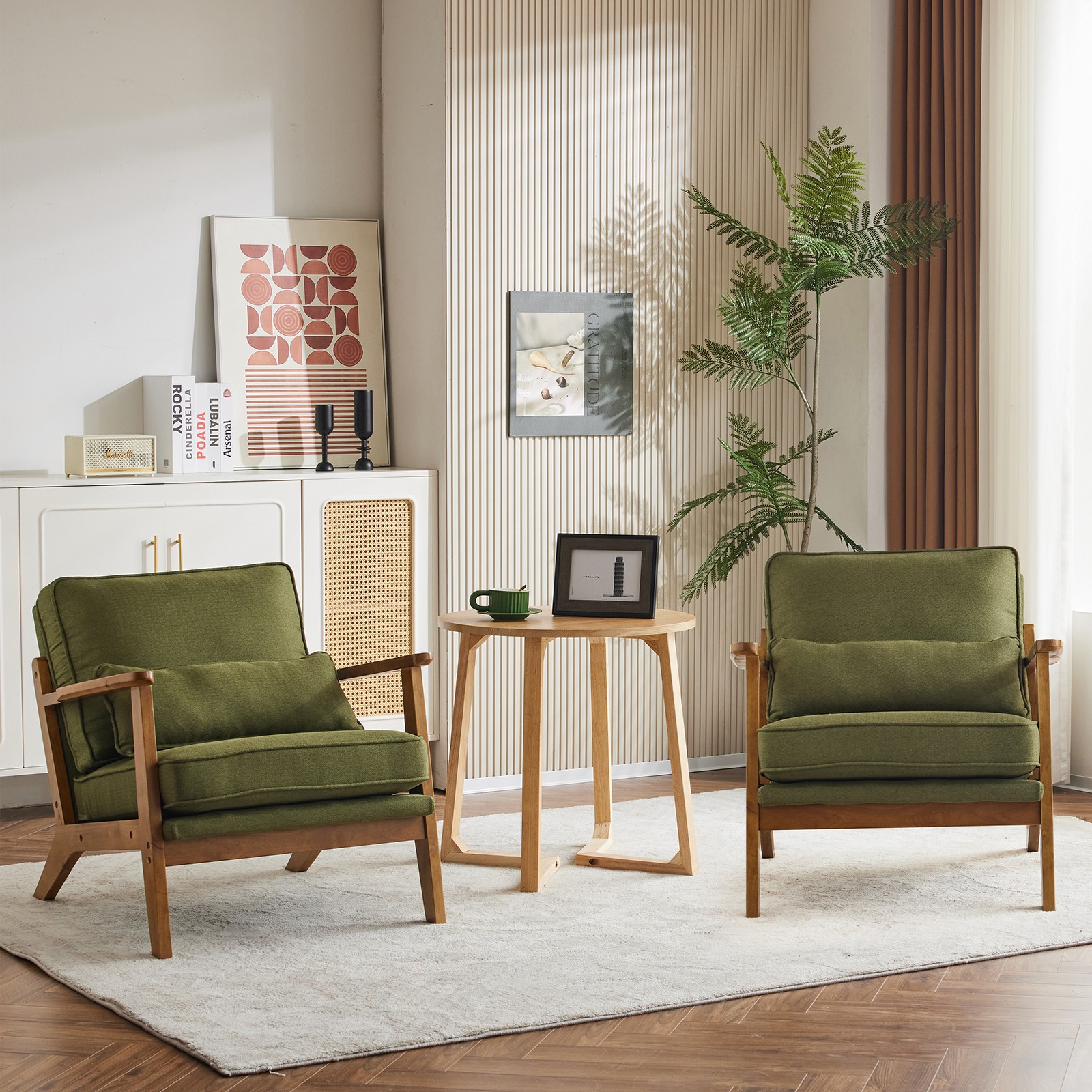 Teddy Fleece Armchair with Lumbar Pillow Comfy Reading Chair for Home Balcony