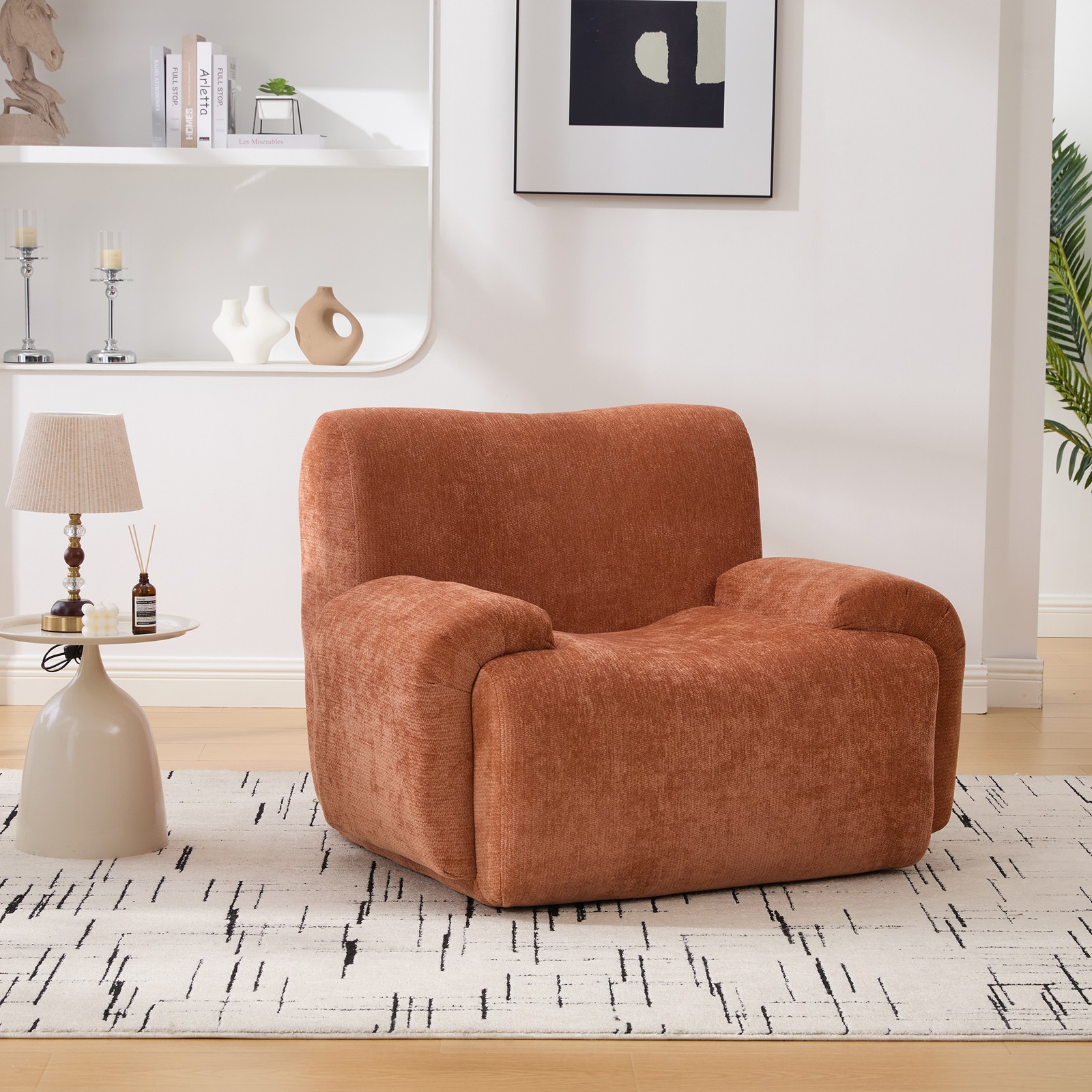 43″ Wide Modern Oversized Chenille Accent Armchair, Orange