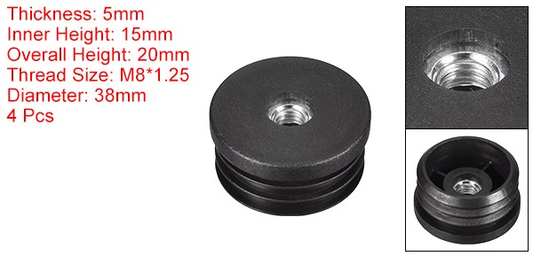 4Set Round Black Tube Inserts with M8Thread for 38mm/1.5″ OD Round Tube