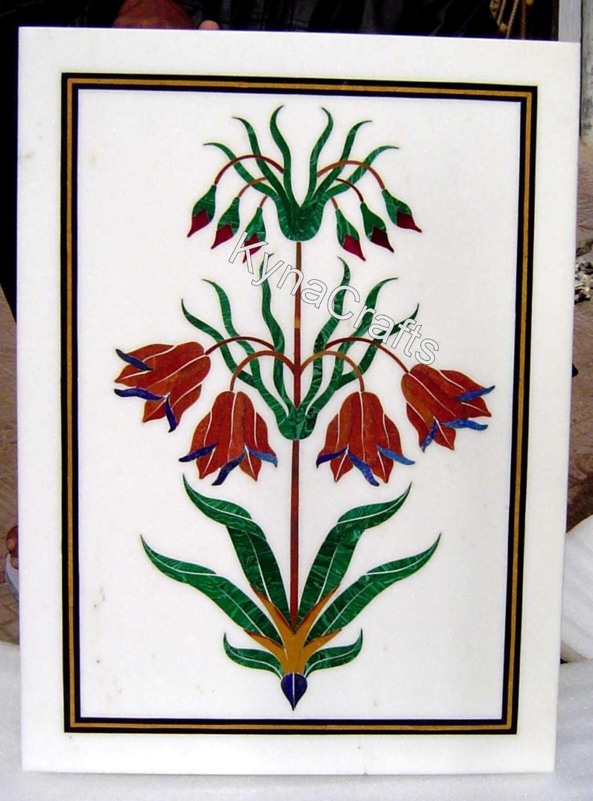 18 x 24 Inches White Marble Coffee Table Top Floral Design Inlay Work Wall Decor