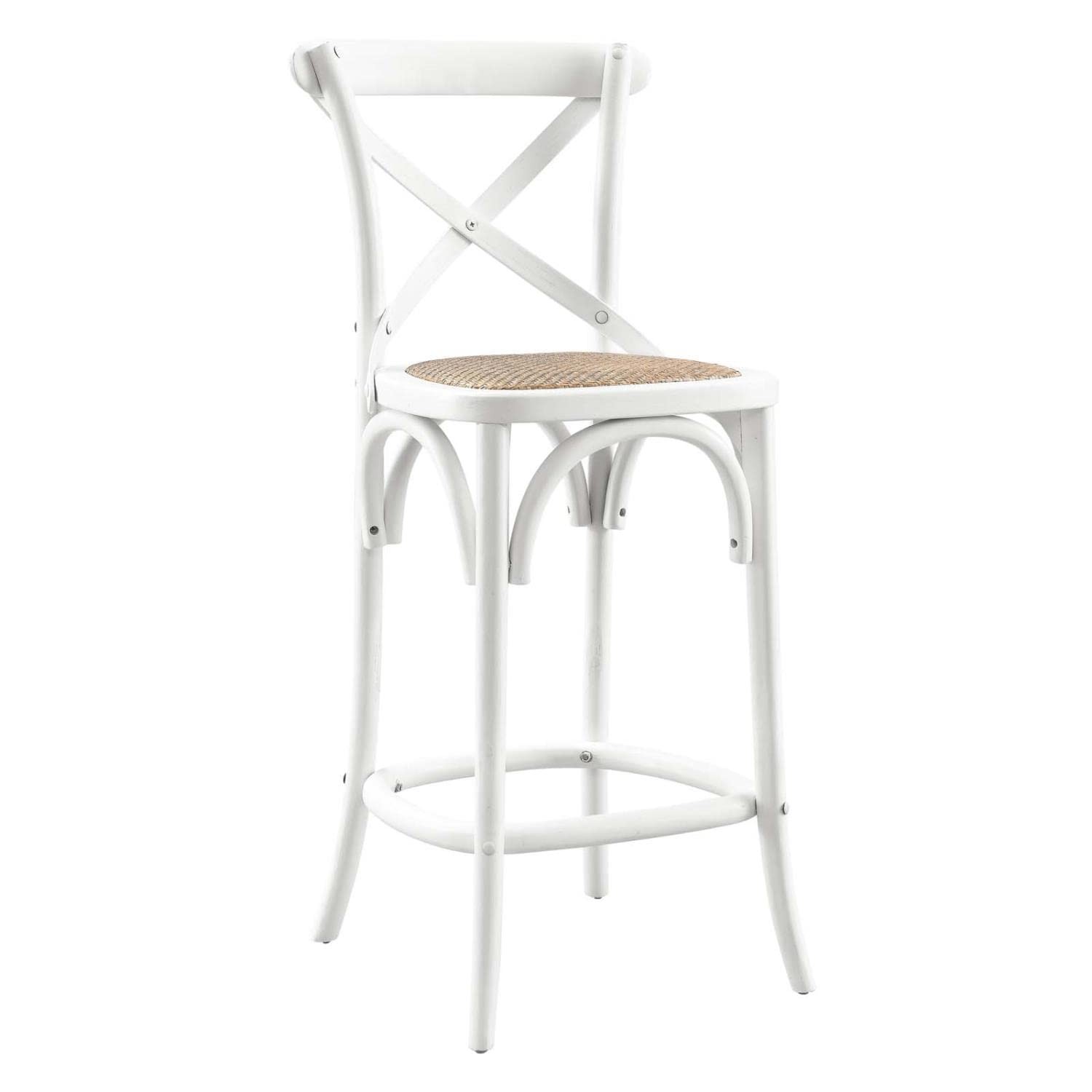 Modway Gear 39.5″ Rattan and Elm Wood Counter Stool in White Finish