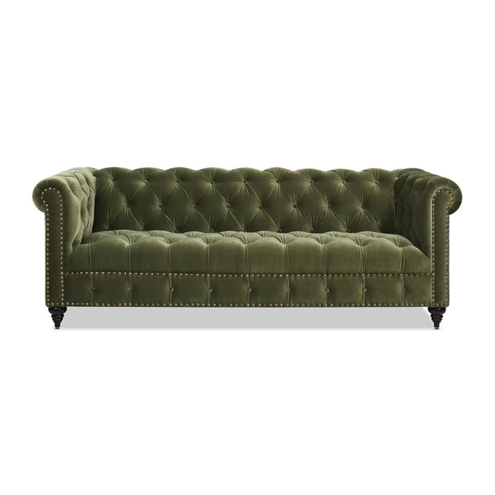 Pemberly Row 88″ Tufted Chesterfield Sofa in Olive Green Velvet