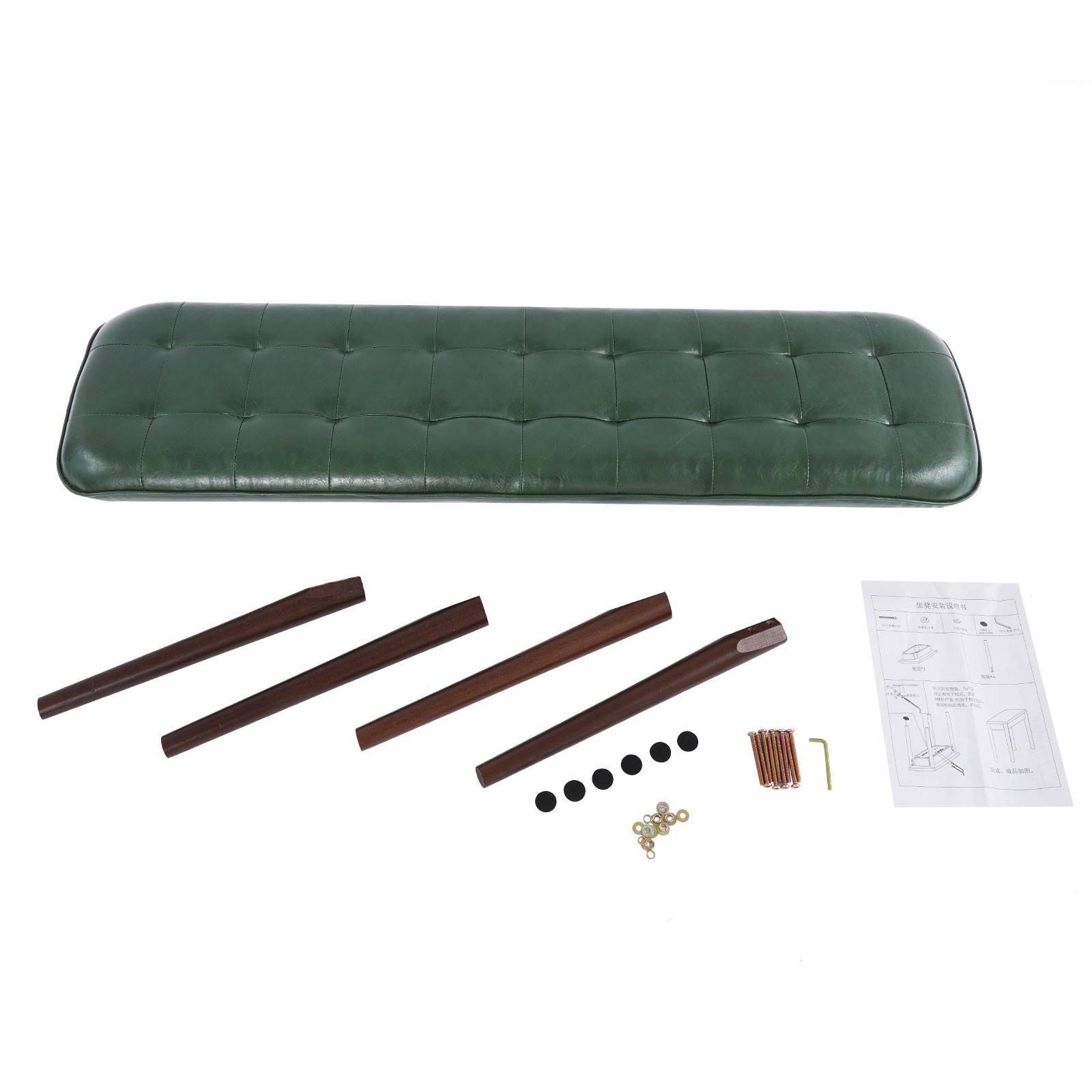 47.2 Inch Upholstered Entryway Wood Bench, Modern Shoe Bench Seat, Dark Green