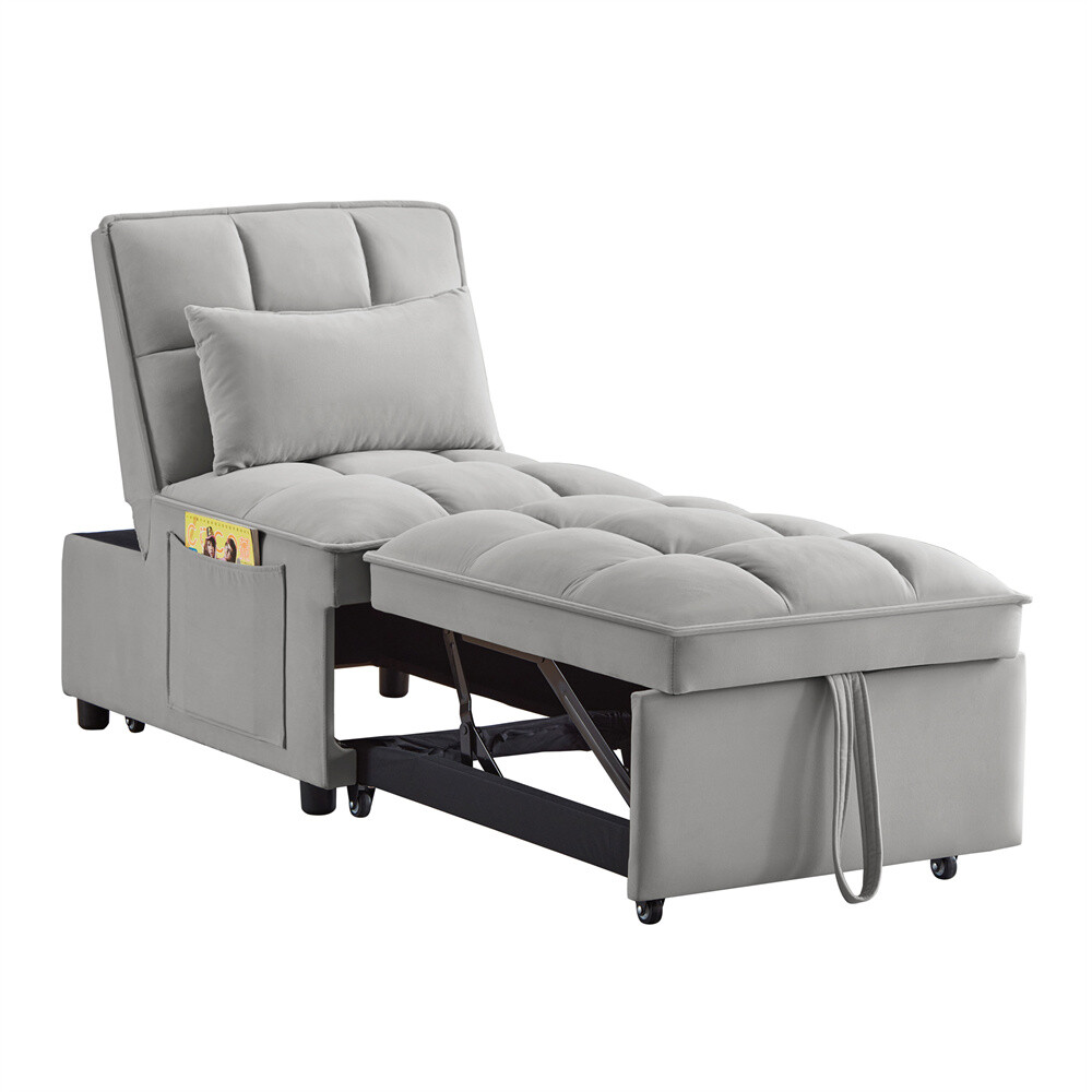 4 IN 1 Multi-Function Sofa Bed w/Storage Pockets,Tufted Single Pull-out Sofa Bed