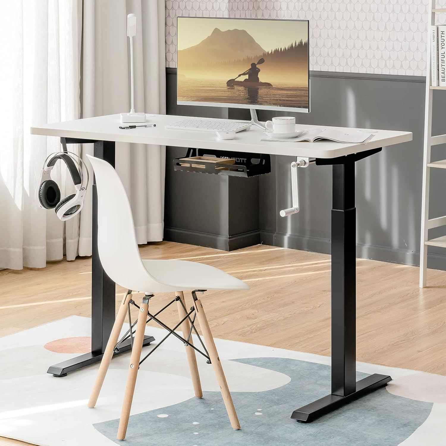 Ergonomic Manual Height Adjustable Stand Up Desk Frame with Crank Handle