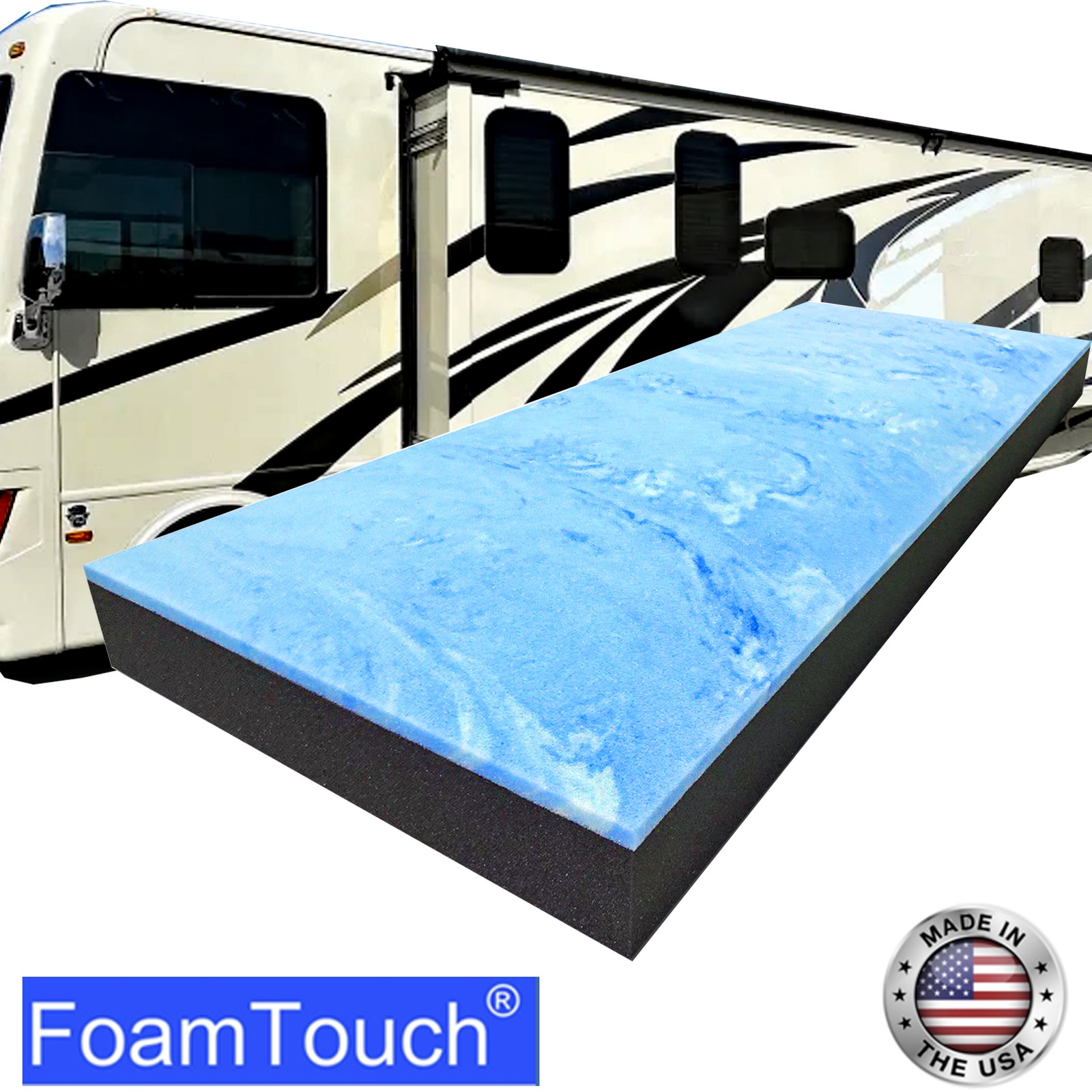 FoamTouch 8″x42″x80 RV Mattress, 1″ Gel on 7″ Charcoal High Density