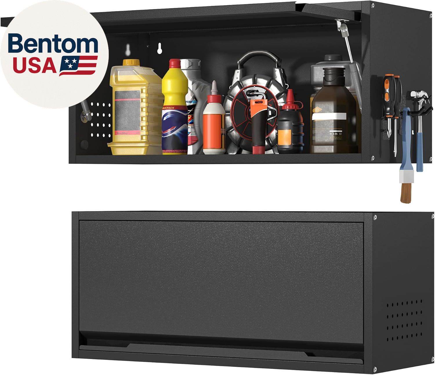 Metal Wall Cabinet, Garage Wall Cabinet with Up-Flip Door, 31.5″ W Wall Mounted