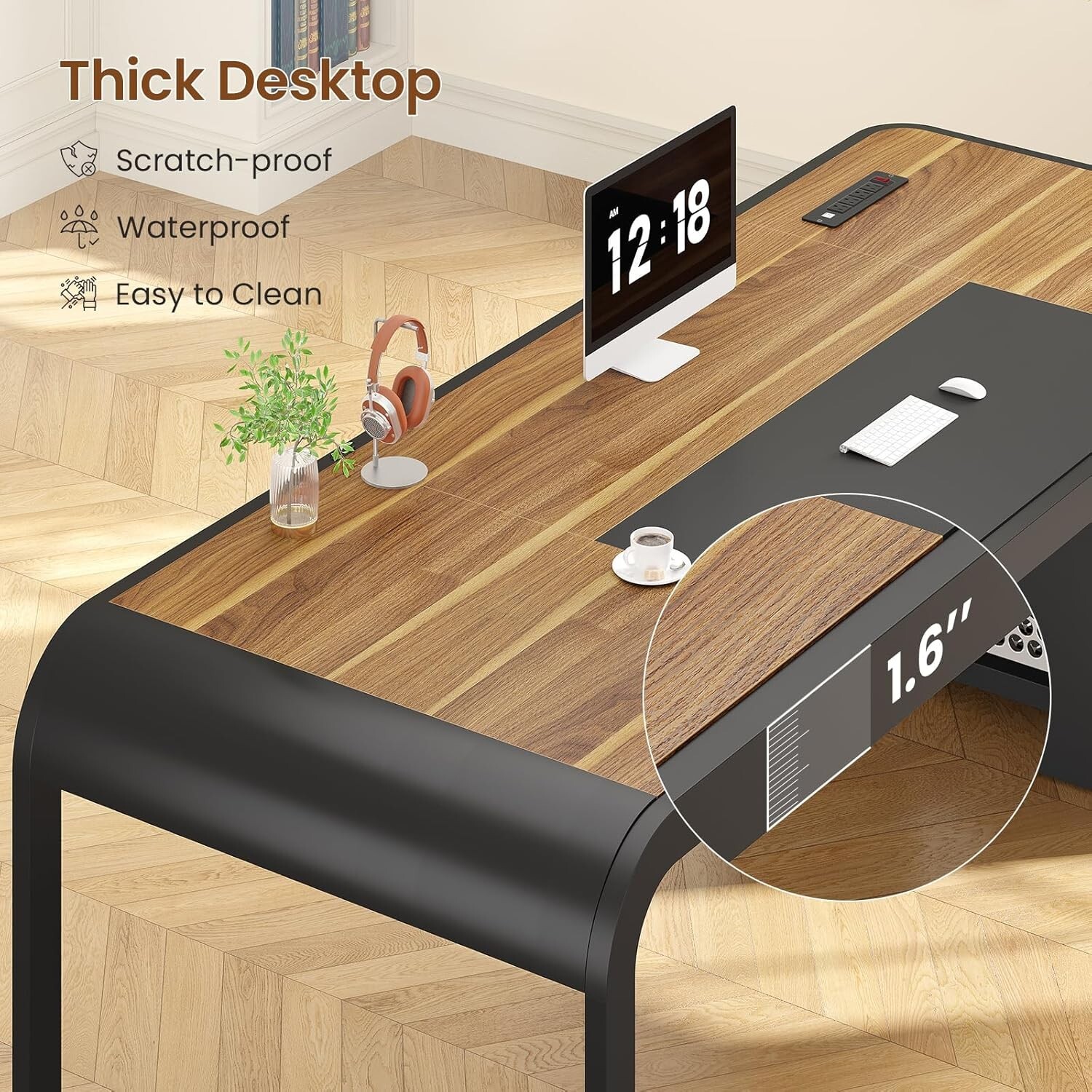 70.9″ Executive Desk, Large Computer Desk with 3 Drawers and Storage Shelves