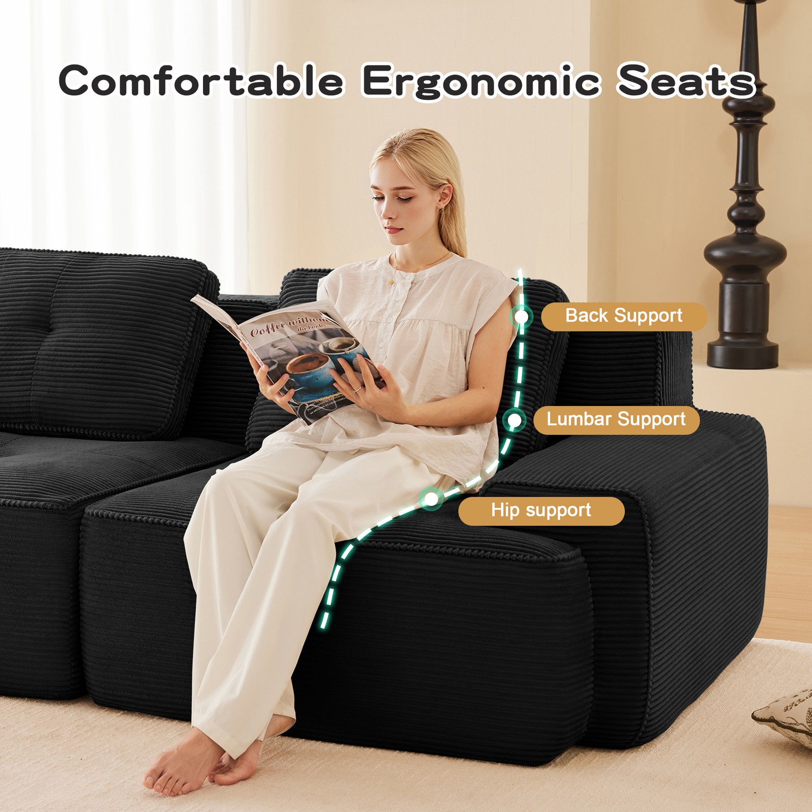 82″ Modern L-Shaped Modular Sectional Sofa for Living Room, Corduroy Fabric