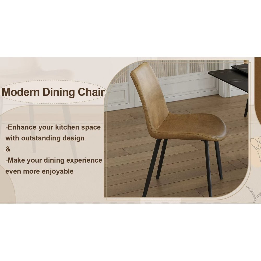 4 Dining Chairs PU Leather Carbon Steel Legs Curved Backrest Padded Seats