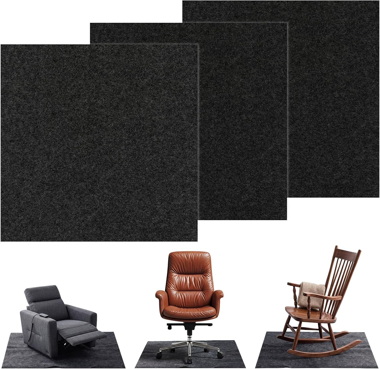 3 Pack Recliner Floor Protectors for Hardwood Floors, 30″X30″ Non-Slip Felt