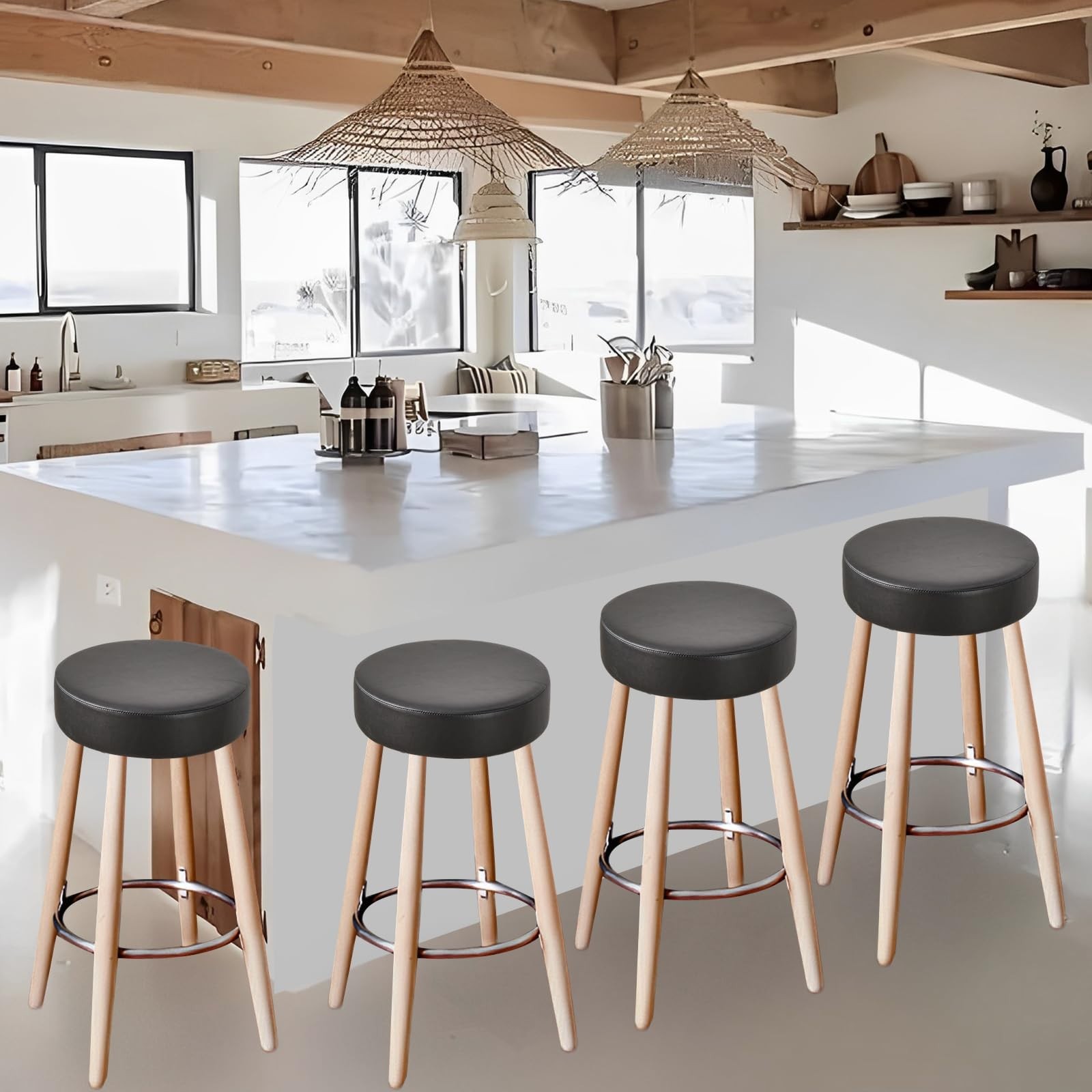 Waterproof Bar Stool Covers Set of 2, Washable Round Seat Slipcovers 16-18″ – Bl